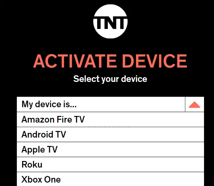 TNT Drama activate device - drop down menu